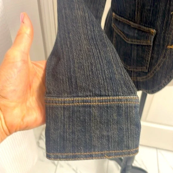 Vintage Tommy Hilfiger Dk Wash Denim Blazer Button Closure Pockets Fitted Size L - Picture 9 of 14